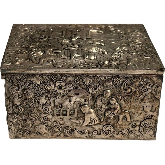 BARBOUR SP Cigarette Box Villagers Folk Dancers Repossess Hallmarked 3275 Rare - Picture 7 of 12